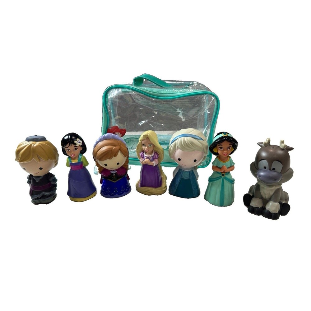 DISNEY FROZEN 4.5" VINYL BATH TOY FIGURE SET With Bag And Other Princess Bath